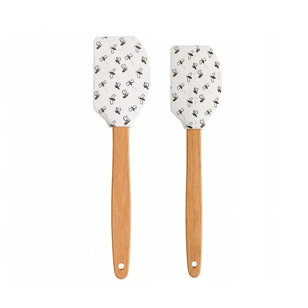 Set spatule silicon cu mâner din lemn