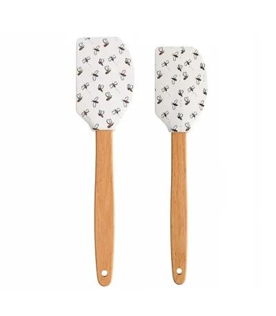 Set spatule silicon cu mâner din lemn